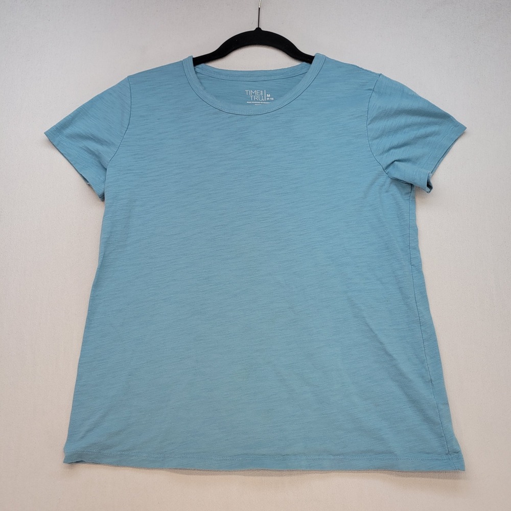 Time and Tru T-Shirt Womens Medium Blue Casual Slub Knit Crew Neck Short Sleeve